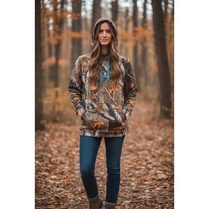 Legendary Whitetails Hoodie Hooded Sweatshirt Camo Turquoise Womens M